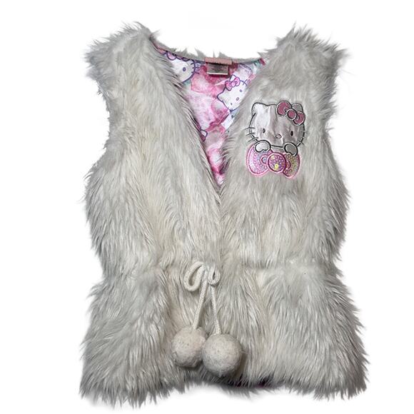 Sanrio Hello Kitty Girls Fuzzy White & Pink Tie-Front Vest Size Small - Picture 2 of 7